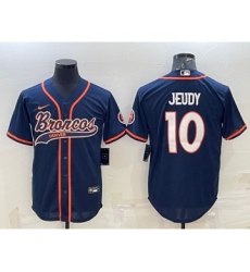 Men's Denver Broncos #10 Jerry Jeudy Navy Blue Stitched Cool Base Nike Baseball Jersey