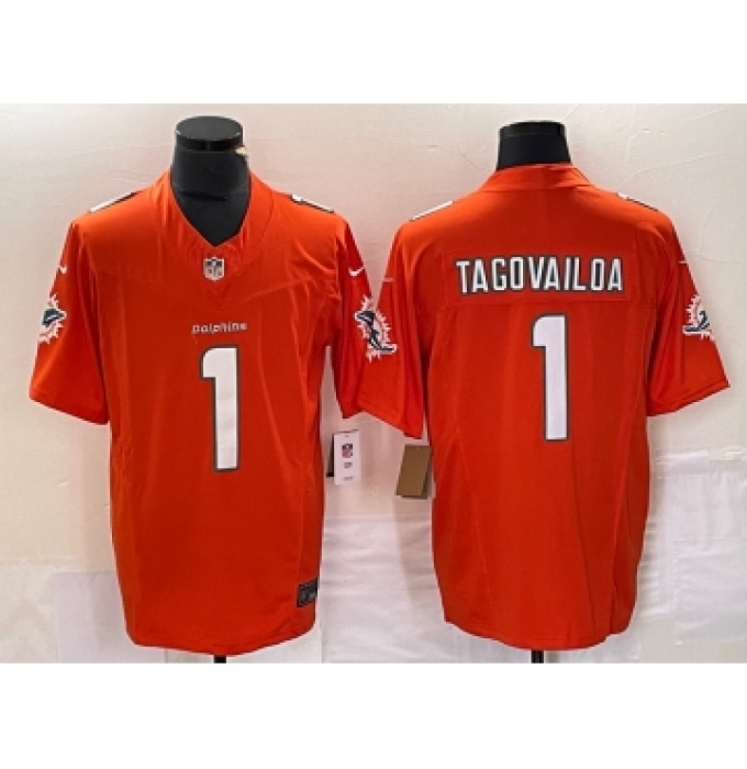 Men's Miami Dolphins #1 Tua Tagovailoa Orange 2023 FUSE Vapor Stitched Jersey