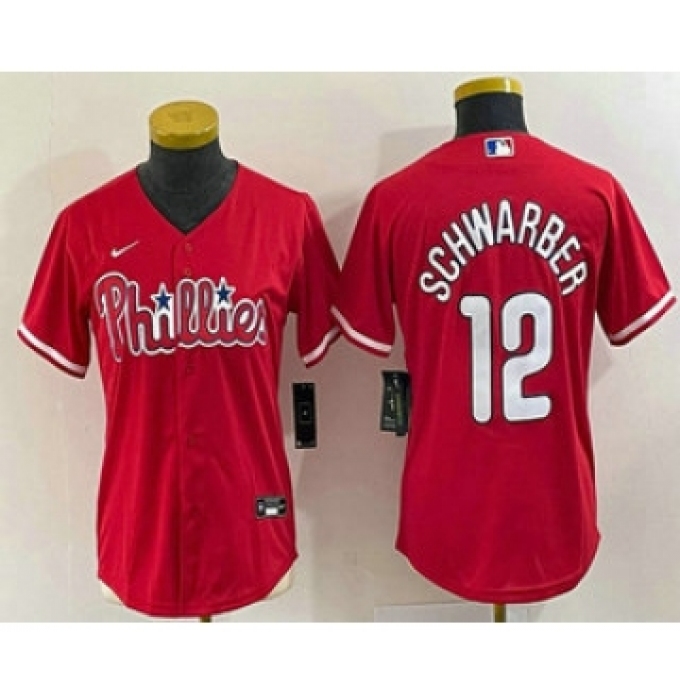 Women's Philadelphia Phillies #12 Kyle Schwarber Red Stitched Cool Base Nike Jersey