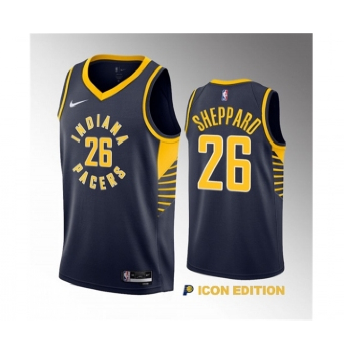 Men's Indiana Pacers #26 Ben Sheppard Navy 2023 Draft Icon Edition Stitched Basketball Jersey