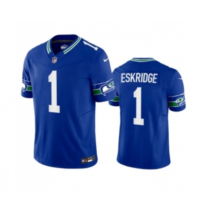 Men's Nike Seattle Seahawks #1 Dee Eskridge Royal 2023 F.U.S.E. Vapor Limited Throwback Stitched Jersey