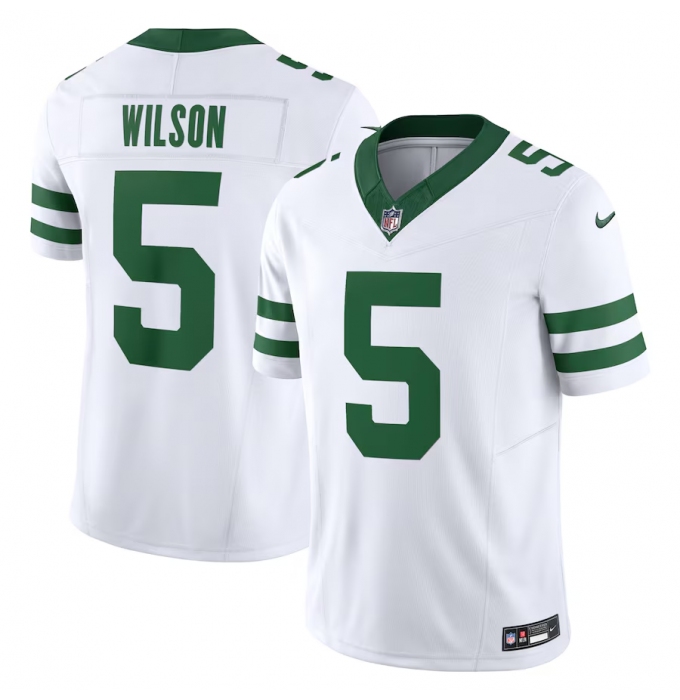 Men's New York Jets #5 Garrett Wilson White 2023 F.U.S.E. Vapor Limited Throwback Stitched Football Jersey