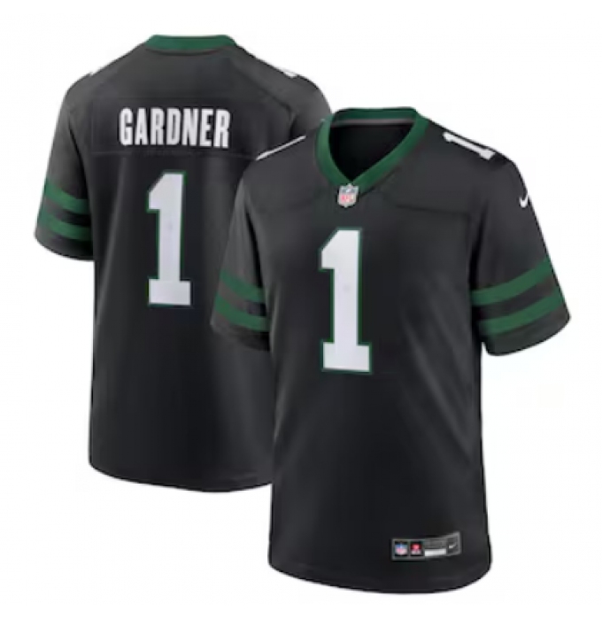 Men's Nike New York Jets #1 Ahmad Sauce Gardner Black 2023 F.U.S.E. Vapor Limited Throwback Stitched Football Jersey