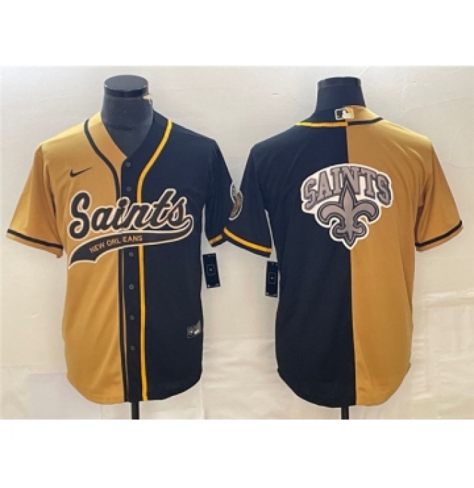 Men's Nike New Orleans Saints Black Gold Split Team Big Logo Cool Base Stitched Baseball Jersey