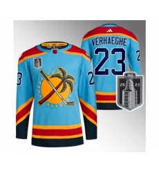 Men's Florida Panthers #23 Carter Verhaeghe Blue 2023 Stanley Cup Final Reverse Retro Stitched Jersey