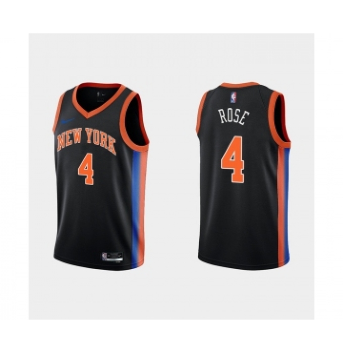 Men's New York Knicks #4 Derick Rose Black City Edition Stitched Basketball Jersey