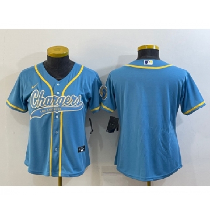 Women's Los Angeles Chargers Blank Blue With Patch Cool Base Stitched Baseball Jersey