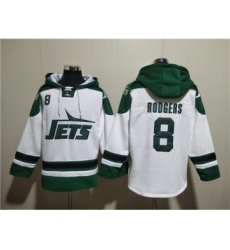 Men's New York Jets #8 Aaron Rodgers White Ageless Must-Have Lace-Up Pullover Hoodie