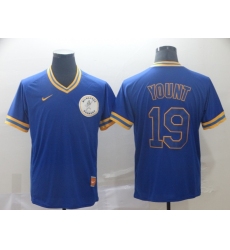 Men's Brewers #19 Robin Yount Royal Cooperstown Collection Stitched Baseball Jersey