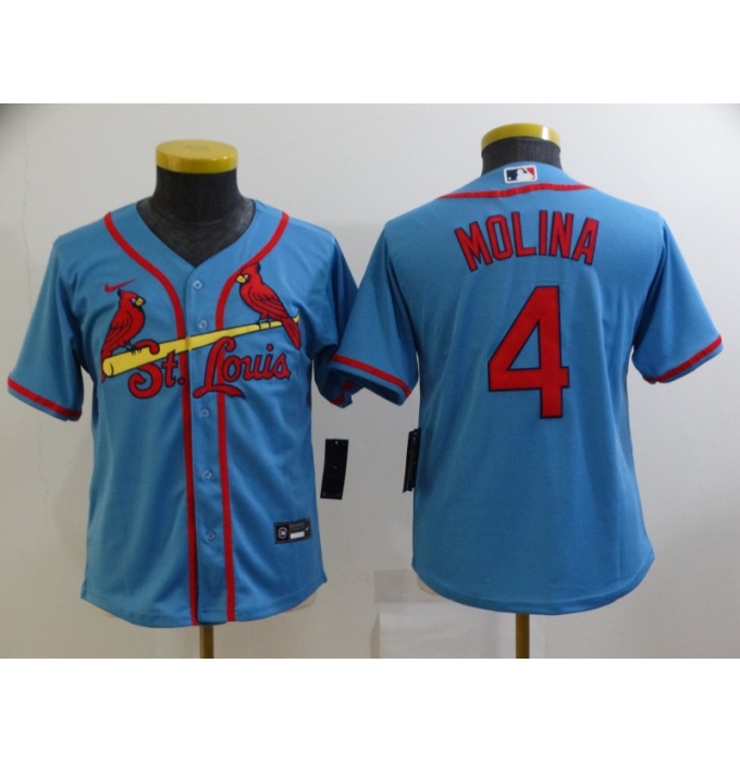 Youth St. Louis Cardinals #4 Yadier Molina Light Blue Alternate Stitched Baseball Jersey