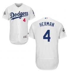 Men's Majestic Los Angeles Dodgers #4 Babe Herman Authentic White Home 2017 World Series Bound Flex Base MLB Jersey
