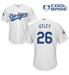 Youth Majestic Los Angeles Dodgers #26 Chase Utley Authentic White Home 2017 World Series Bound Cool Base MLB Jersey