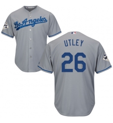 Youth Majestic Los Angeles Dodgers #26 Chase Utley Replica Grey Road 2017 World Series Bound Cool Base MLB Jersey
