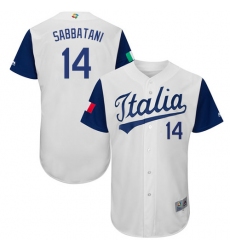 Men's Italy Baseball Majestic #14 Marco Sabbatani White 2017 World Baseball Classic Authentic Team Jersey