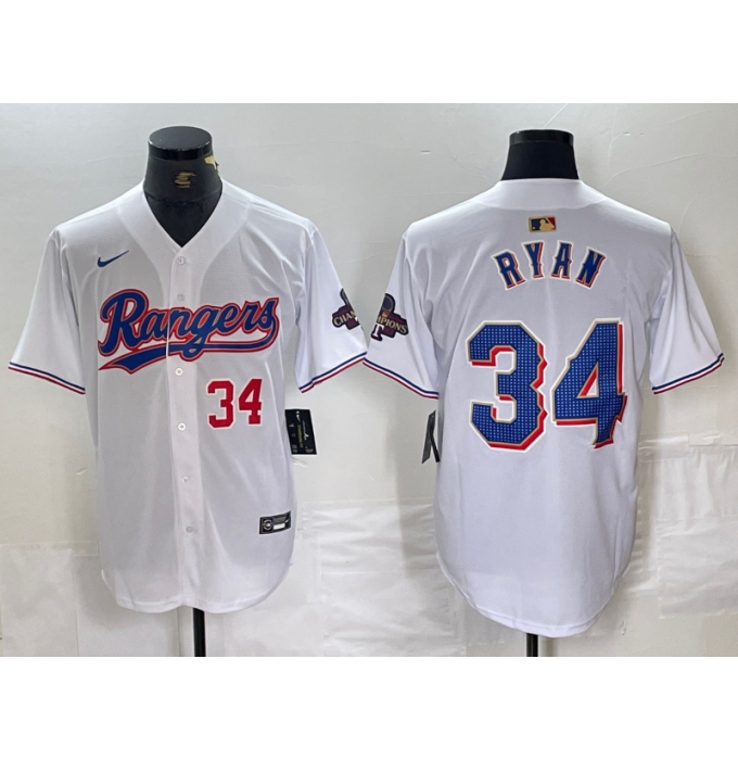 Men's Texas Rangers #34 Nolan Ryan Number White 2024 Gold Collection Limited Cool Base Jersey
