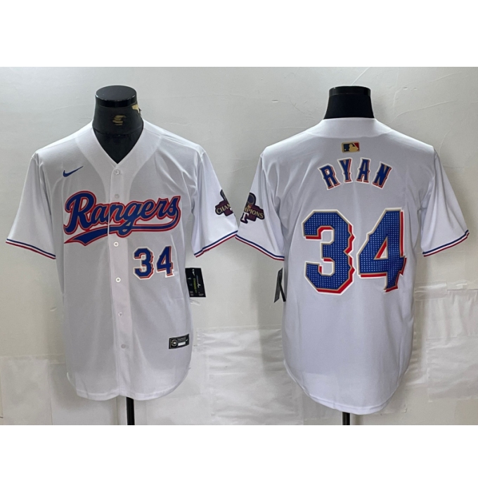 Men's Texas Rangers #34 Nolan Ryan Number White 2024 Gold Collection Limited Cool Base Jerseys