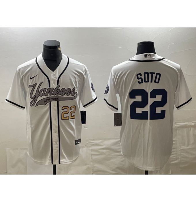 Men's New York Yankees #22 Juan Soto Number White Cool Base Stitched Baseball Jersey