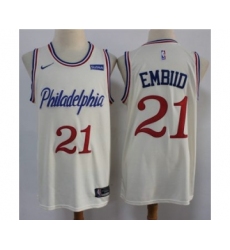 Men's 76ers #21 Joel Embiid Cream New City Edition Swingman Basketball Jersey