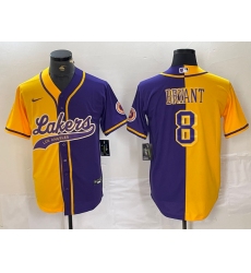 Men's Los Angeles Lakers #8 Kobe Bryant Gold Purple Split Stitched Baseball Jersey