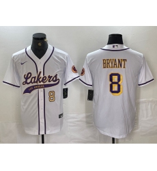 Men's Los Angeles Lakers #8 Kobe Bryant White Cool Base Stitched Baseball Jerseys