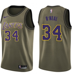 Men's Nike Los Angeles Lakers #34 Shaquille O'Neal Swingman Green Salute to Service NBA Jersey