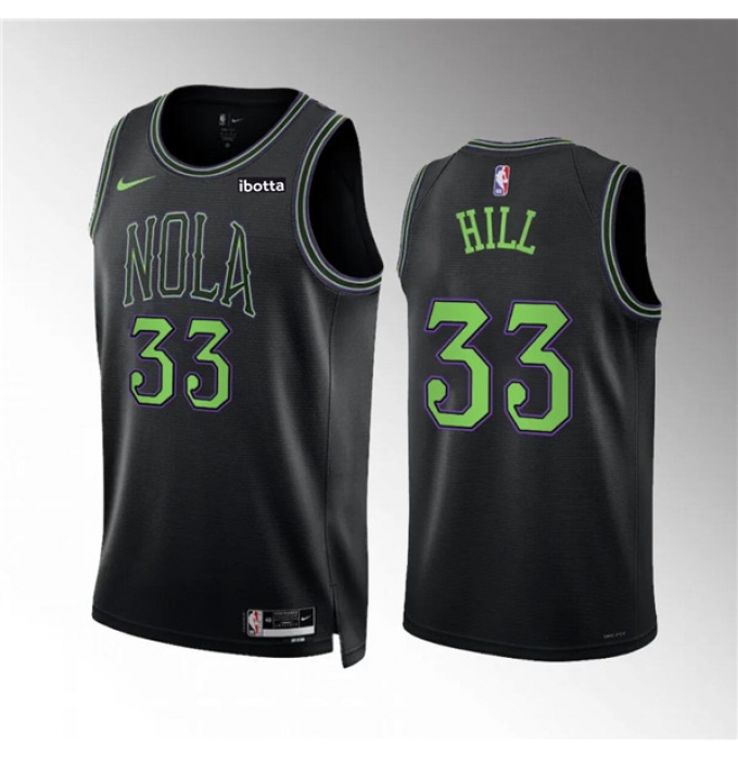 Men's New Orleans Pelicans #33 Malcolm Hill Black City Edition Stitched Basketball Jersey