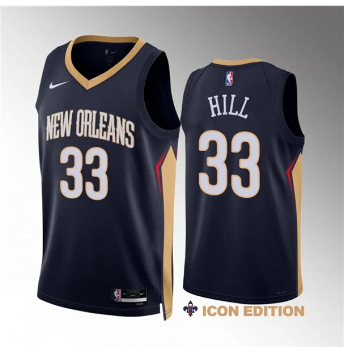 Men's New Orleans Pelicans #33 Malcolm Hill Navy Icon Edition Stitched Basketball Jersey