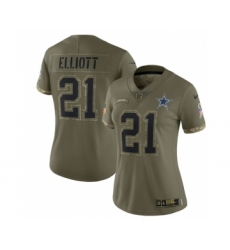 Women's Nike Dallas Cowboys #21 Ezekiel Elliott 2022 Olive Salute To Service Limited Stitched Jersey