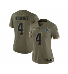 Women's Nike Dallas Cowboys #4 Dak Prescott 2022 Olive Salute To Service Limited Stitched Jersey